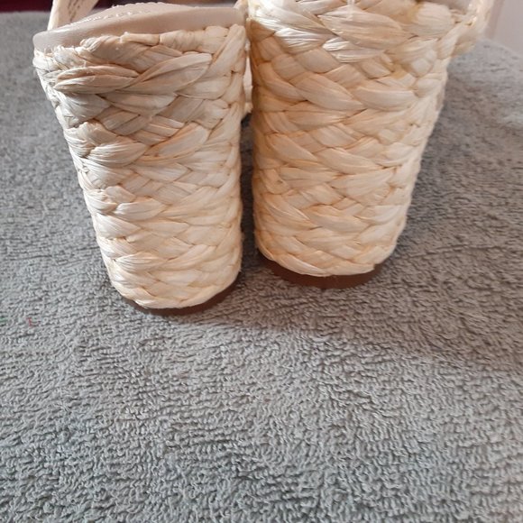 Steven New York Raffia Wedge Sandals Slide Cream Vacation Heels - Picture 11 of 12